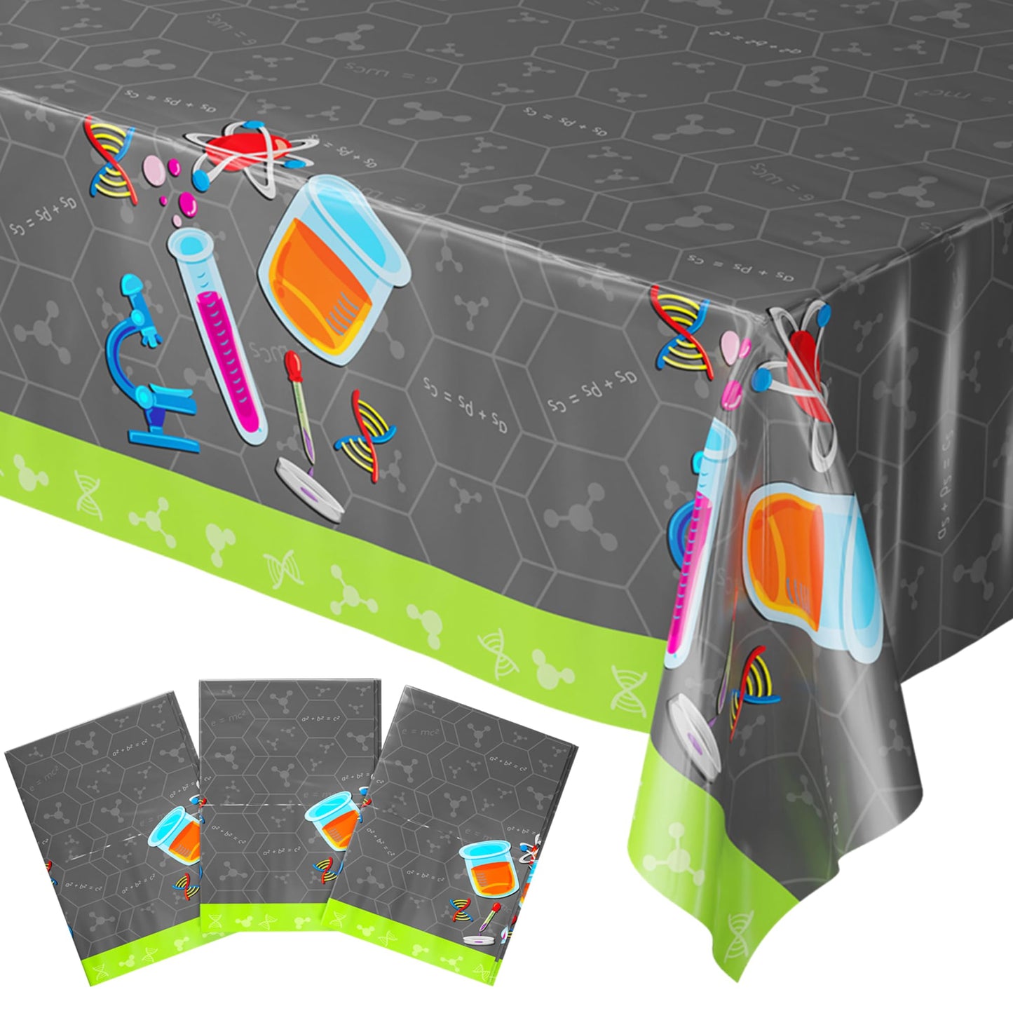 Blue Orchards Science Party Table Covers (Pack of 3) - 54x108 XL - Science Birthday Party Decorations, Science Tablecloth, Scien