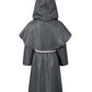 Kids Medieval Renaissance Monk Costume Priest Friar Wizard Cloak Hooded Robe Cosplay Costume Belt Necklace Set(Gr 120)