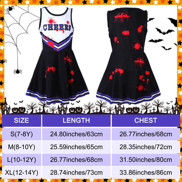 Didaey 6 Pcs Girl Zombie Costume Kids Halloween Cheerleader Costume Scary Halloween Party Cosplay (Black, Purple,M)