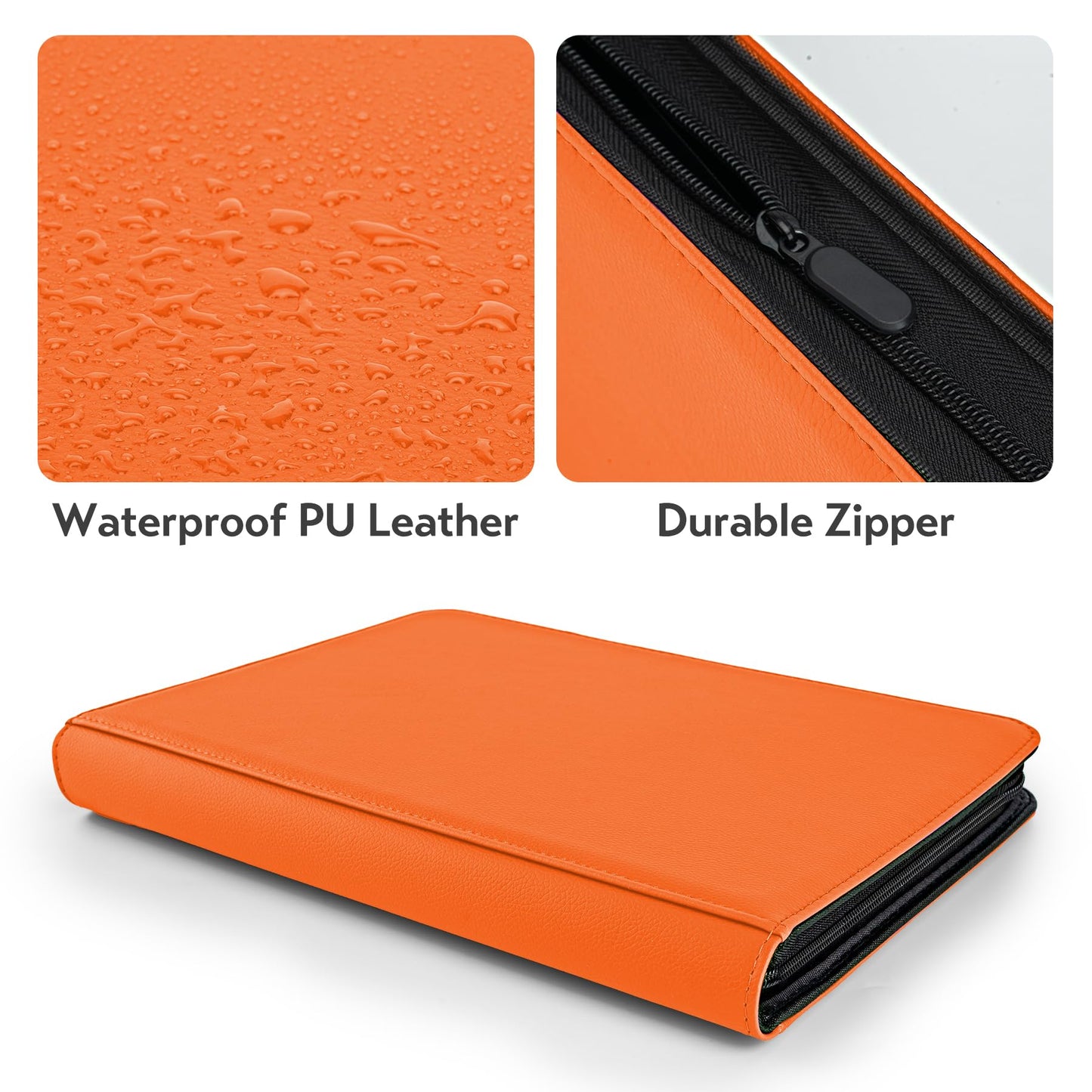 Card Binder 9 Pocket for 360 Cards - enhanced Trading Card Binder with Sleeves Protection  Side Loading Collection for TCG  MTG  YGO  One Piece Collectible Cards (Orange)