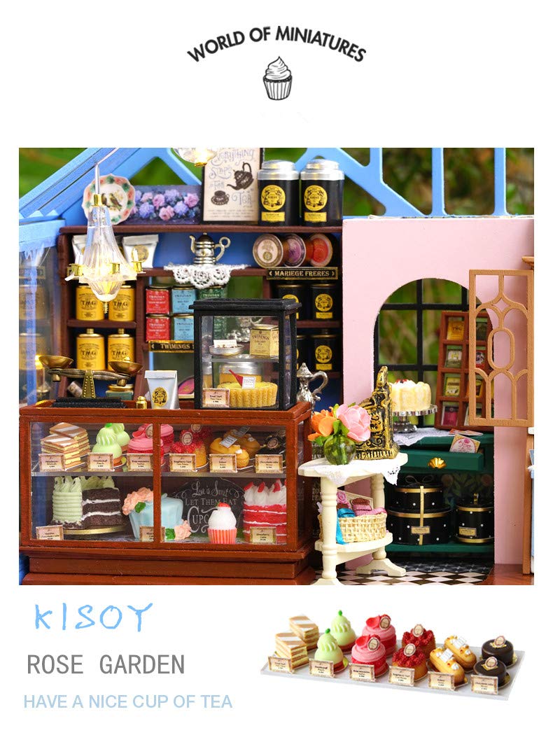 Kisoy Dollhouse Miniature with Furniture Kit  Handmade DIY House Model for Teens mature-themed Gift (Rose Garden Tea House)