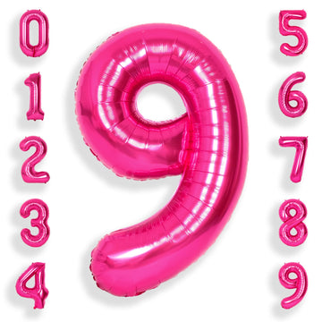 Suwen 40 Inch Hot Pink Large 9 Number Balloons Big Foil Helium Number Balloons 0-9 Jumbo Happy 9Th Mylar Birthday Party Decorati