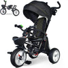 RIDYEE 7-in-1 Folding Toddler Tricycle, Dual Brakes, Adjustable Handle, Rubber Tires, Black, 42.52"x20.28"x42.52" for Ages