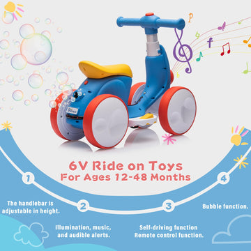 6V Electric Baby Balance Bike For 1 Year Old Boys Girls Toddler Ride On Toys 12-24 Month Toddler Balance Bike, 4 Wheels Toddler