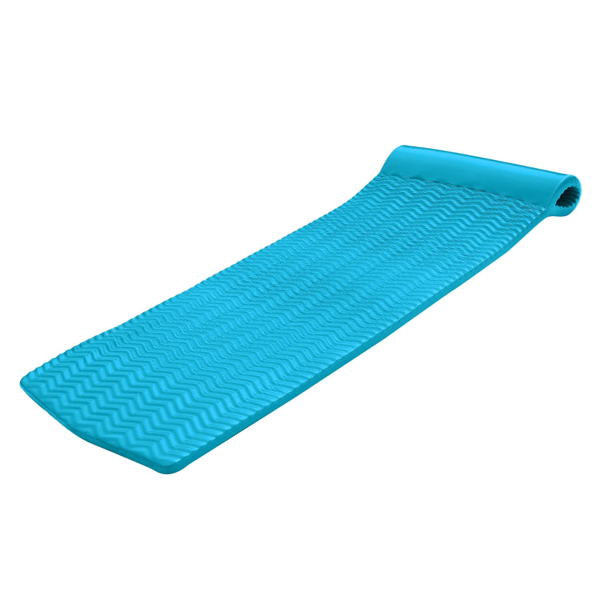 TRC Recreation Serenity 1.5  Thick Vinyl Coated Foam Swimming Pool Float Mat mature-themed Lounger with Built-In Roll Pillow  Tropical Teal