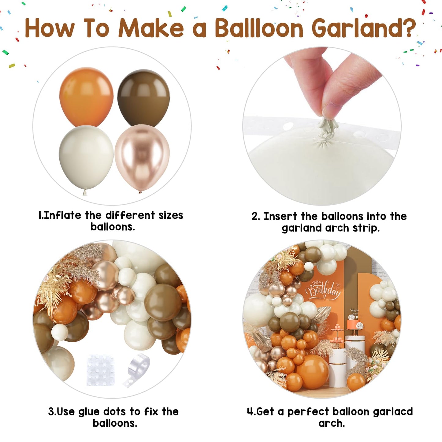 Paready Orange Balloon Arch Kit, 97 Pcs Orange Sand White Balloon Garland Kit Metallic Champion Gold Party Balloons Beige Brown