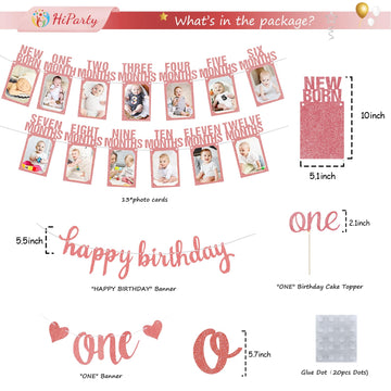 1St Birthday Baby Photo Banner, Happy Birthday Banner 17Pcs First Birthday Decorations For Girl Newborn To 12 Months, First Birt