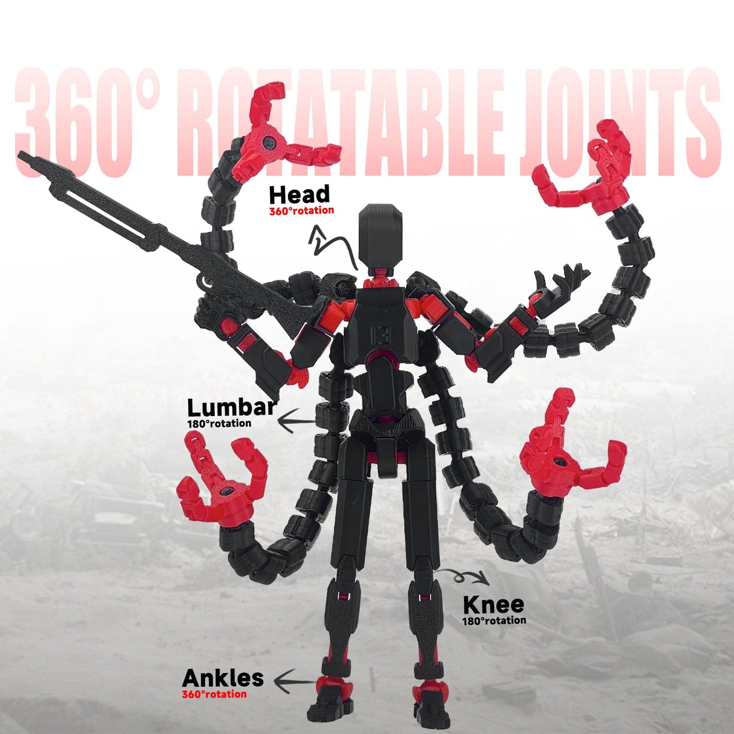 PkghoKids T13 Action Figure - 7.2 Inch Multi-Jointed Movable Toy, Black Red - Assembled Desktop Decoration for Collectors
