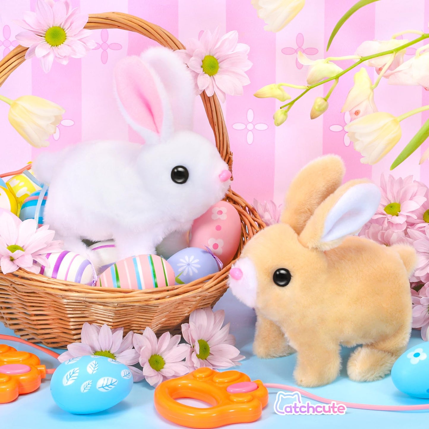 Catchcute Plush Bunny Easter Toys For Kids,Interactive Bunny With Sounds,Can Walk,Wag Tail And Twitch Nose With Remote Control L
