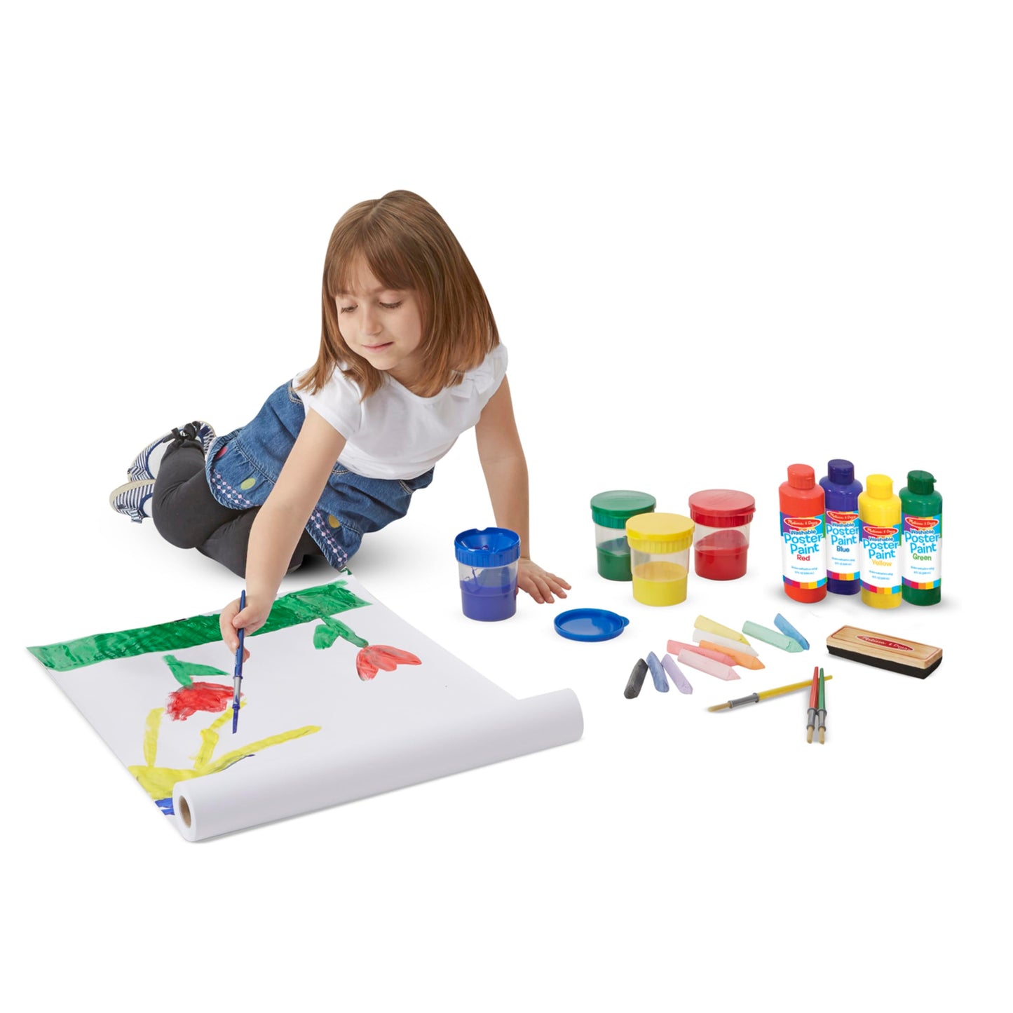 Melissa & Doug Easel Accessory Set - Paint, Cups, Brushes, Chalk, Paper, Dry-Erase Marker - FSC Certified