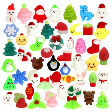 50 Pcs Christmas Mochi Squishy Toy Party Favors,Mini Squishies Cute Squeeze Toy Stress Reliever Anxiety Packs For Kid