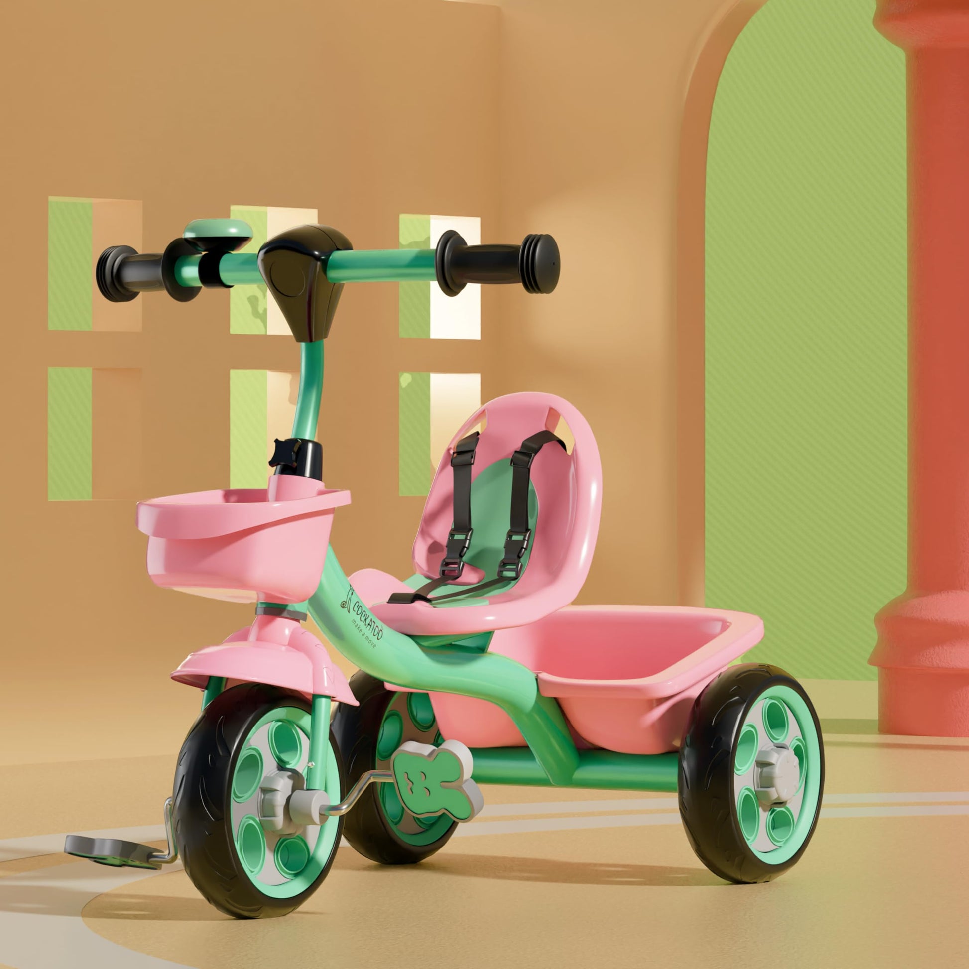 Cockatoo Mini-Cruise Tricycle For Kids 2-5 Years, Kids Cycle For 2-5 Years, Tricycle With Eva Wheels,Basket & Bell,Baby Cycle- S