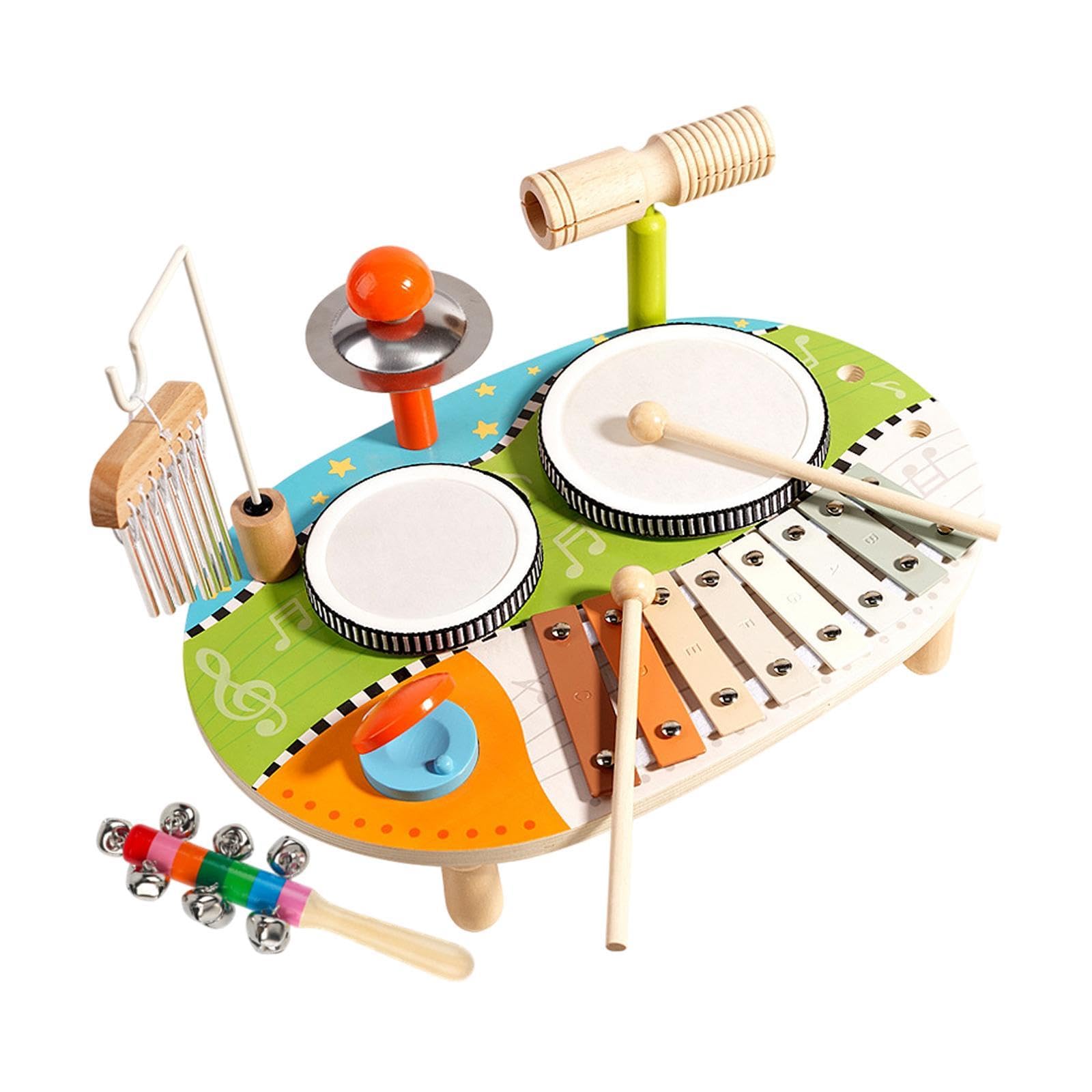 Ujeavette Kids Drum Toys Set Wooden Percussion Toy For Boys Girls Children Party Favor