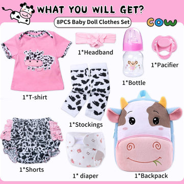 Medylove 8 Pieces Reborn Baby Doll Clothes Pink Accessories Set with Backpack for 17-22 inch Reborn Doll Clothes Girl Kids Gift Set