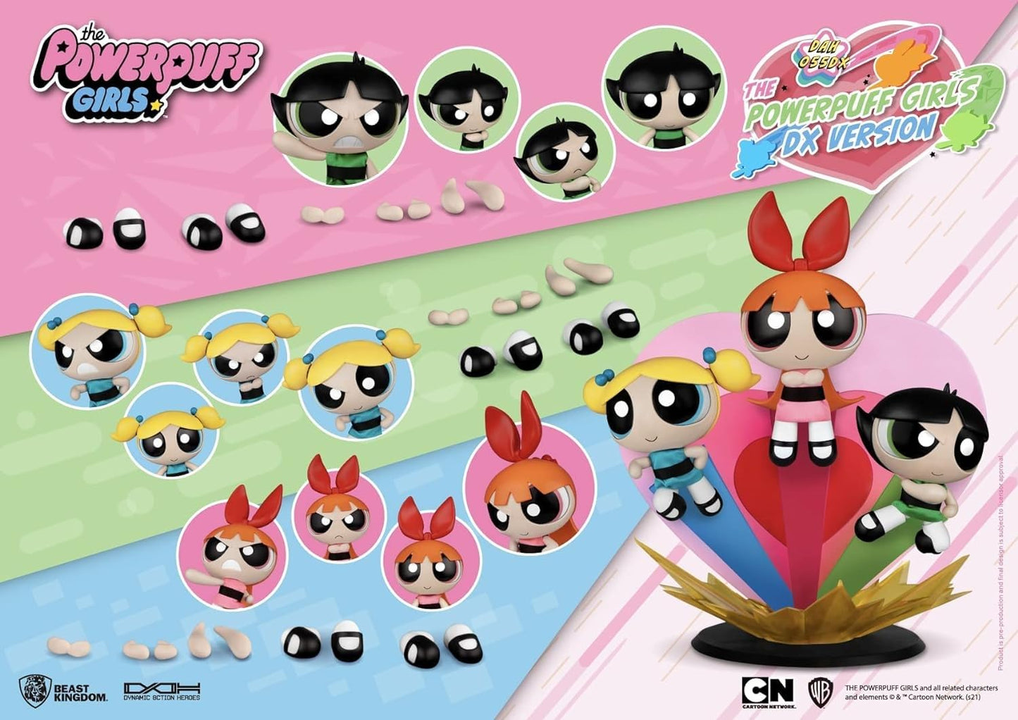 Beast Kingdom The Powerpuff Girls: The Girls Dah-055Dx Dynamic 8Ction Figure Set, Multicolor