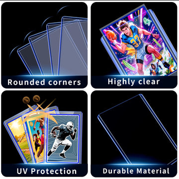 TRUGQ 200 Card Sleeves Toploads for Cards 3 x 4 Baseball Card Protectors enhanced Standard Size Trading Hard Plastic Card Holder for Sports Football Cards(100 Hard Protectors +100 Soft Sleeves)