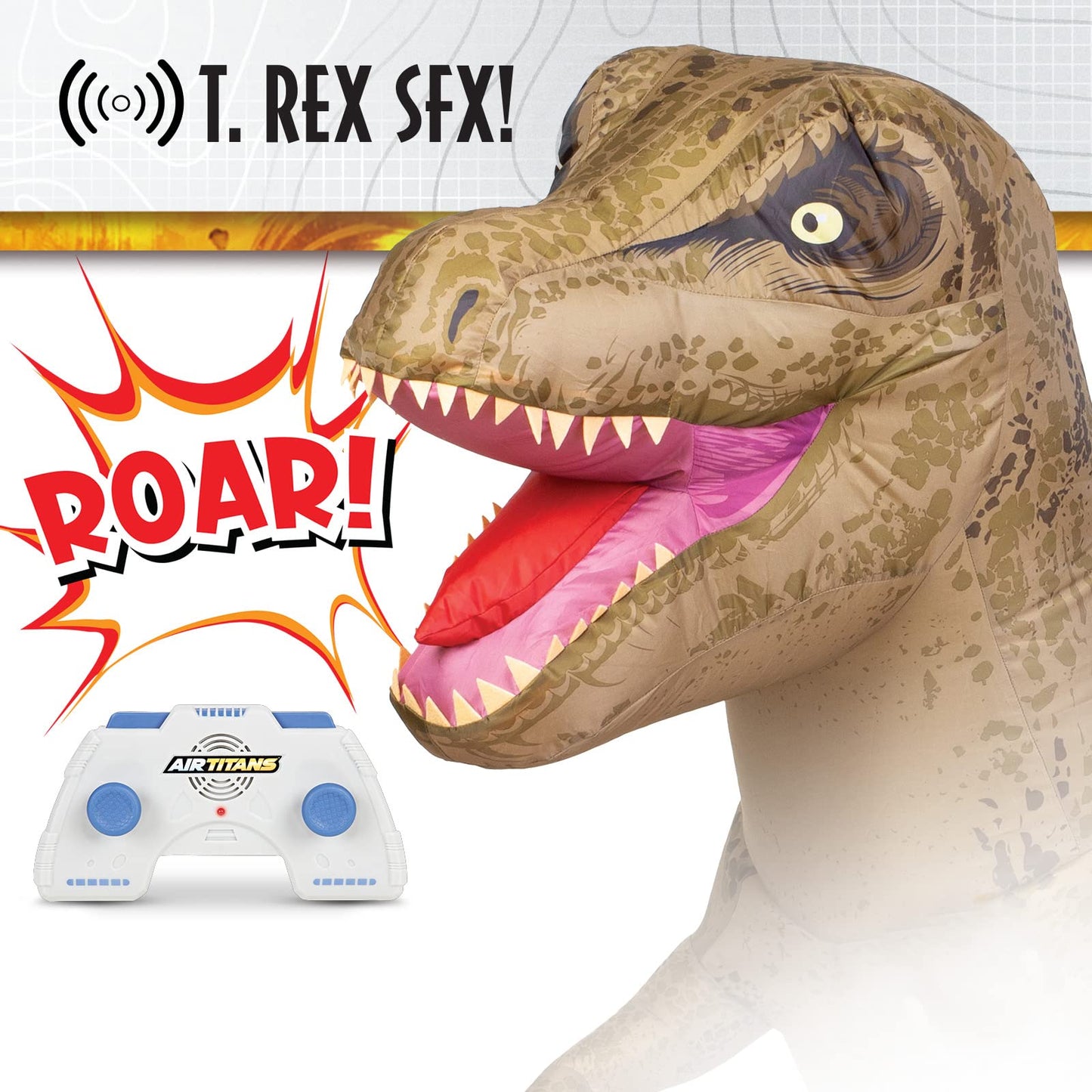 AIRTITANS Jurassic World Inflatable T Rex RC - 6 ft Long Nylon Dinosaur with Stomping & Roaring Action - Model 154231-1SOC