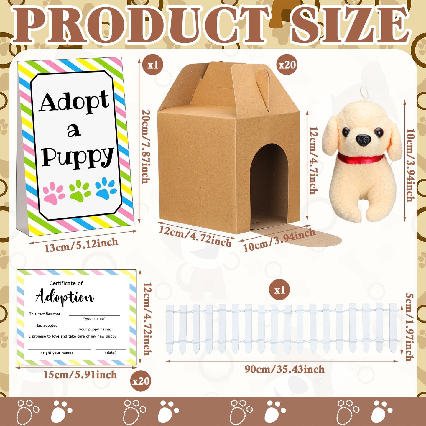 Blueweenly 20 Set Adopt A Puppy Favors 20 Small Stuffed Puppy Plush Dogs Bulk With 20 Kraft Paper Boxes 20 Adoption Cards 1 Whit