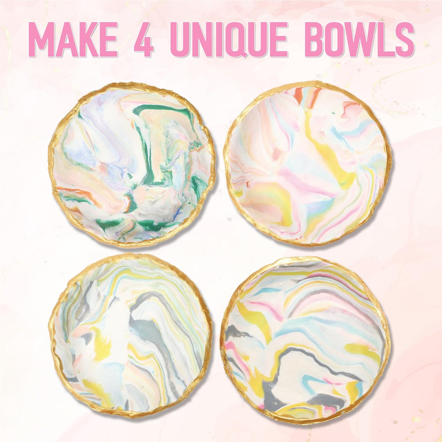Patemby Clay Jewelry Bowls Arts and Crafts Kit - DIY Polymer Clay Dish for Teens, Multi-Color, Ages 8-12, Model: CLAY JEWELRY BOWL CRAFT