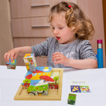 Cube Puzzle With Storage Tray,Toddler Kids Puzzles Ages 3 4 5 6,Educational Learning Montessori Toys For 3 4 5 Year Old,Puzzles