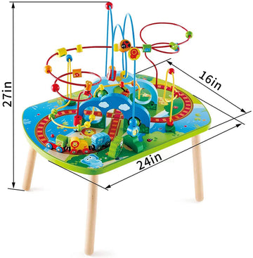 Hape Jungle Adventure Railway Table | Kids Bead Maze Puzzle Table With Accessories, African Scene Graphics, Child Sized Table For Individual And Group Play