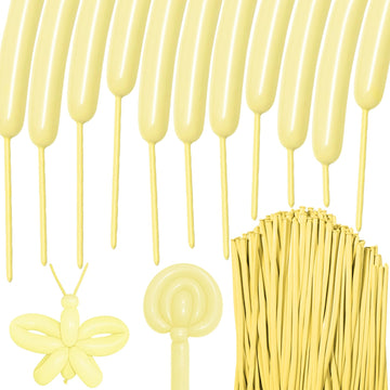 Hykjnbw Yellow Long Balloons For Balloon Animals, 260 Pastel Balloons Art Kit For Twisting, Skinny Modeling Balloons Supplies Fo