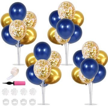 Toniful 4 Set Navy Blue Gold Balloon Centerpieces For Table,Balloons Stand Kit For Graduation Decorations Class Of 2024 Party De
