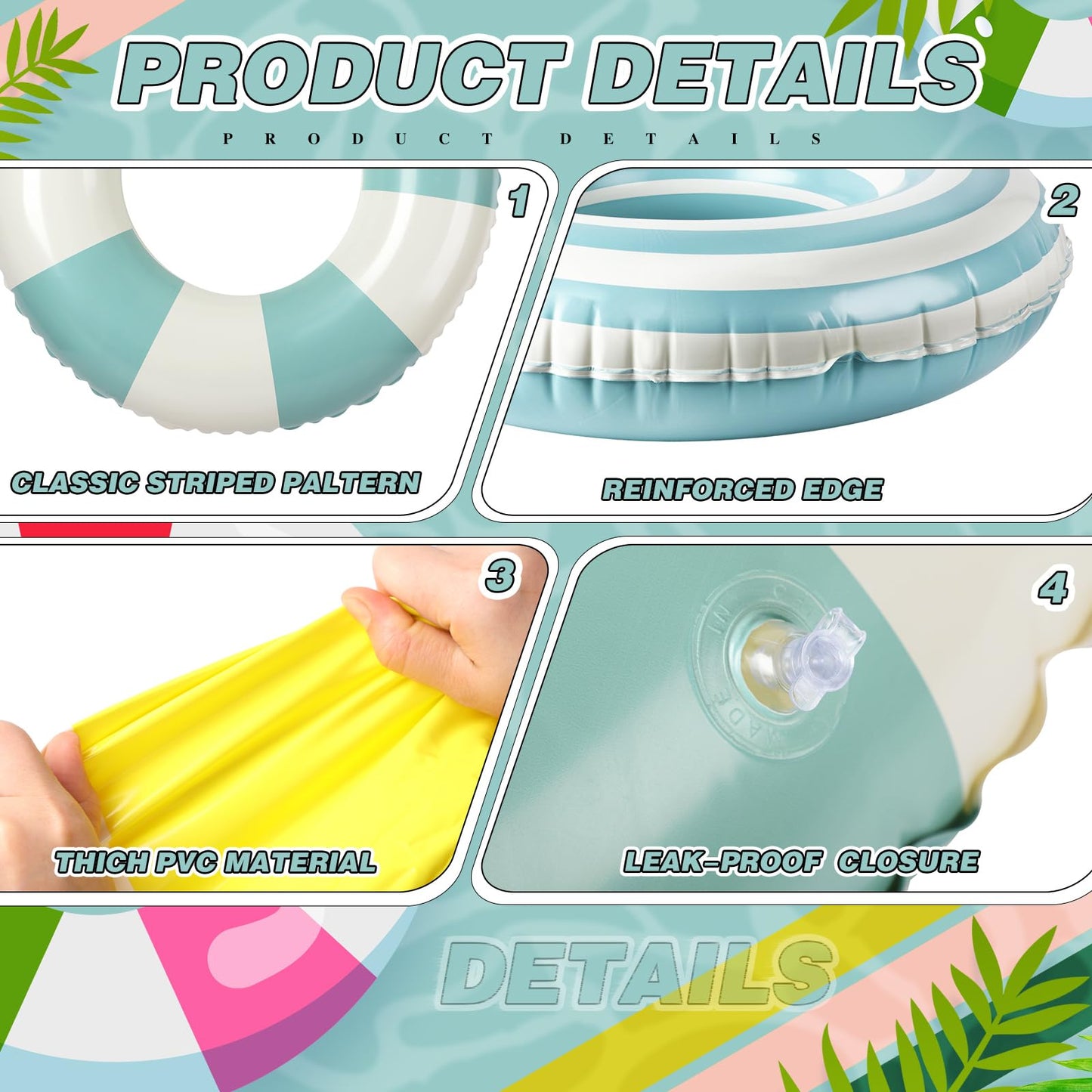 Libima 8 Pcs Inflatable Pool Floats for Adults, Swimming Rings Swim Tube Pool Rings Floaties for Adults Hawaiian Beach Party Dec