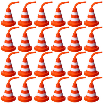 Sawysine 24 Pack Construction Cone Cups With Straws Bulk, Traffic Cones Party Favor Cups 10 Oz Plastic Reusable Kids Race Cups S