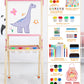 YOHOOLYO Kids Easel Wooden Children Art Easel Paper Roll,Double Sided Magnetic Whiteboard Chalkboard Dry Eraser Adjustable Heigh