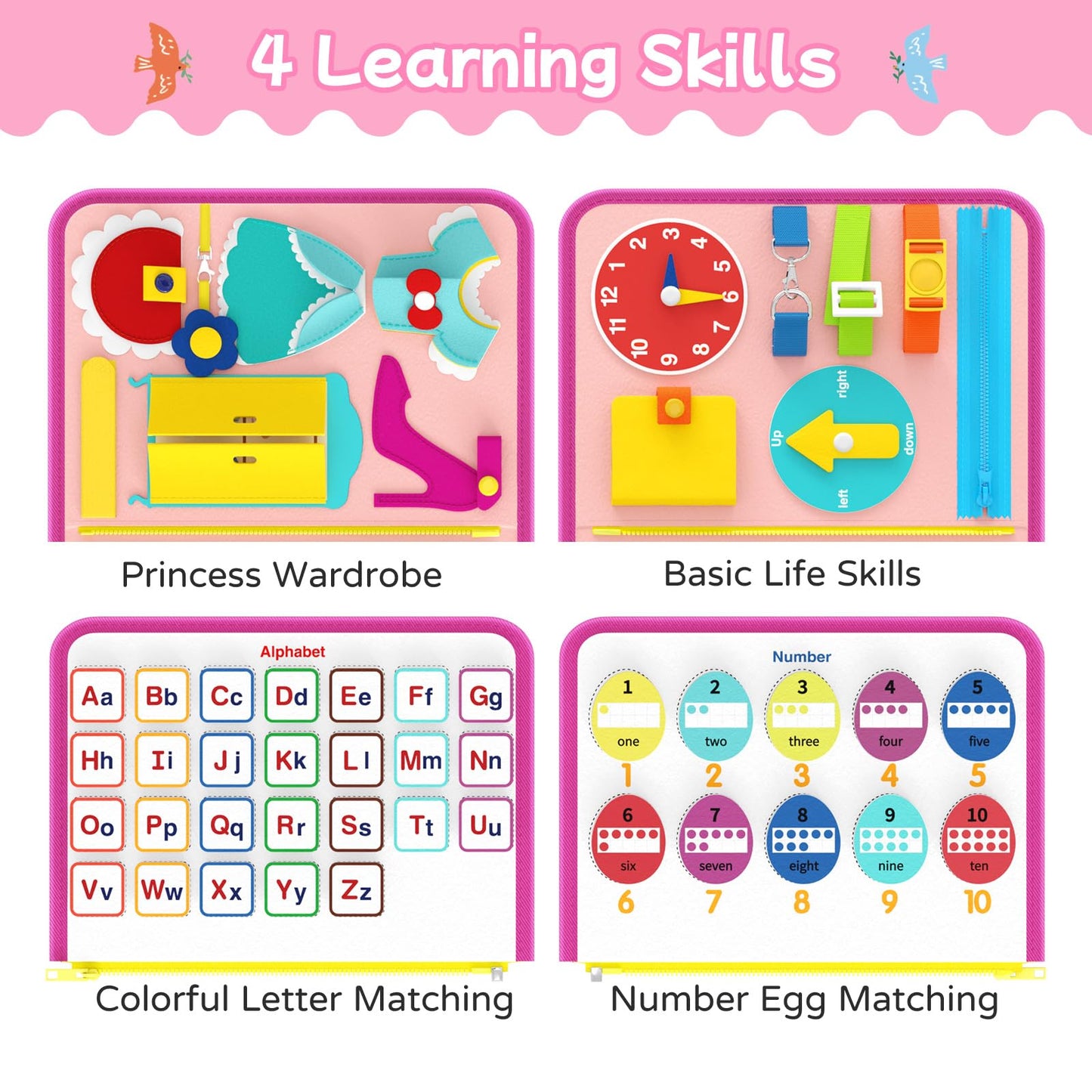 Freebear Busy Board Toddler Travel Toys Sensory Toys For Toddlers 1 2 3 4, Montessori Learning Toys For Toddlers Activities Board, Educational Toys For 3 4 Year Old Boys Girls Gift, Princess