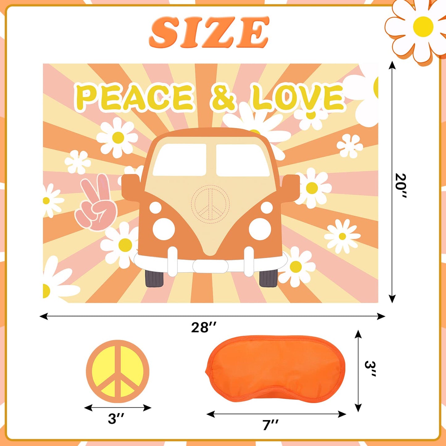 Joarhonal Pin The Peace Sign On The Hippie Van - Groovy Hippie Party Games For Kids 20'' X 28'' Groovy Game Poster With 24 Reusa