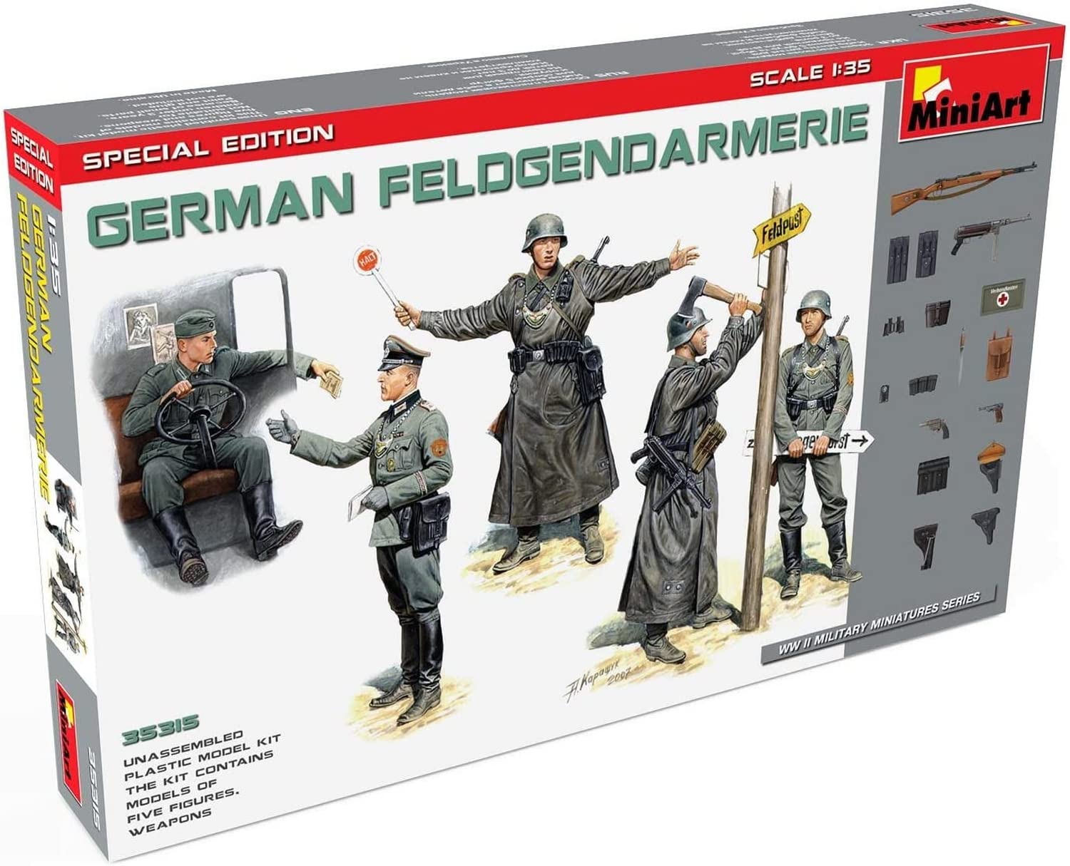 Mini Art Ma35315 1/35 German Army Field Military Police 5 Piece Set, 1930-40S, Weapons And Equipment Included, Plastic Model