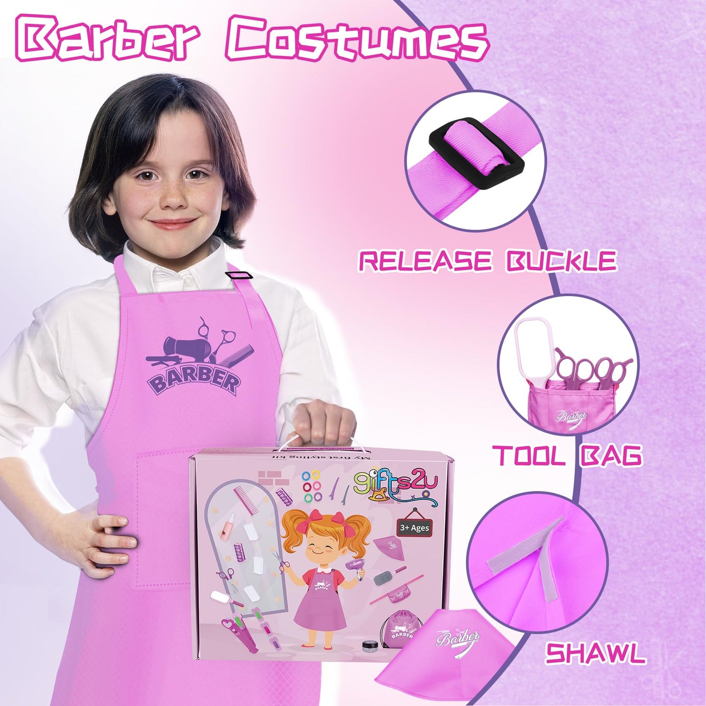 Gifts2U Hair Salon Toys For Girls, 26 Pcs Realistic Girl Beauty Salon Playset Hair Styling Set With Blow Dryer, Barber Costume A