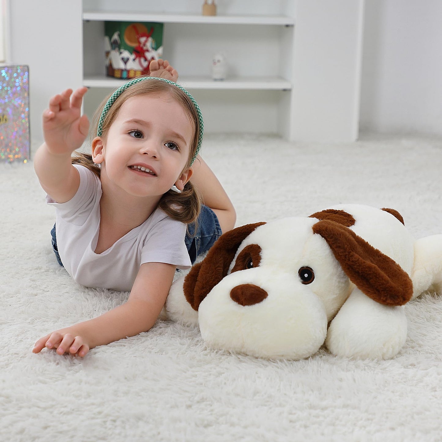 Jellymallow 5 Lbs 27'' Weighted Stuffed Animals Dog Plushie, Cute White Dog Weighted Plush Pillow Giant Stuffed Animals For Kids
