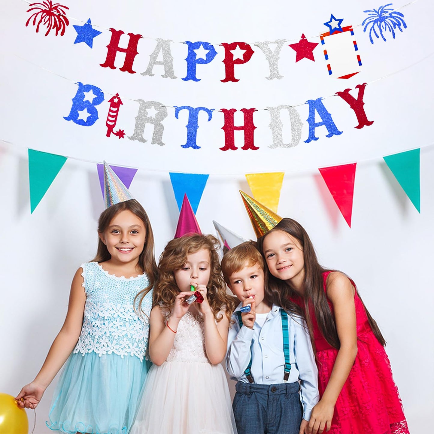 Red And Pink Glitter Love Heart Happy Birthday Banner - Valentine'S Themed Hanging Paper Garland Bunting Banner, Photo Backdrop