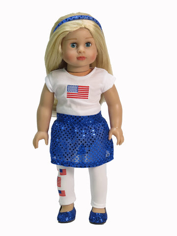 American Fashion World USA American Flag Outfit for 18-Inch Dolls | 5 Piece Set | enhanced Quality & Trendy Design | Dolls Clothes | Outfit Fashions for Dolls for Popular Brands