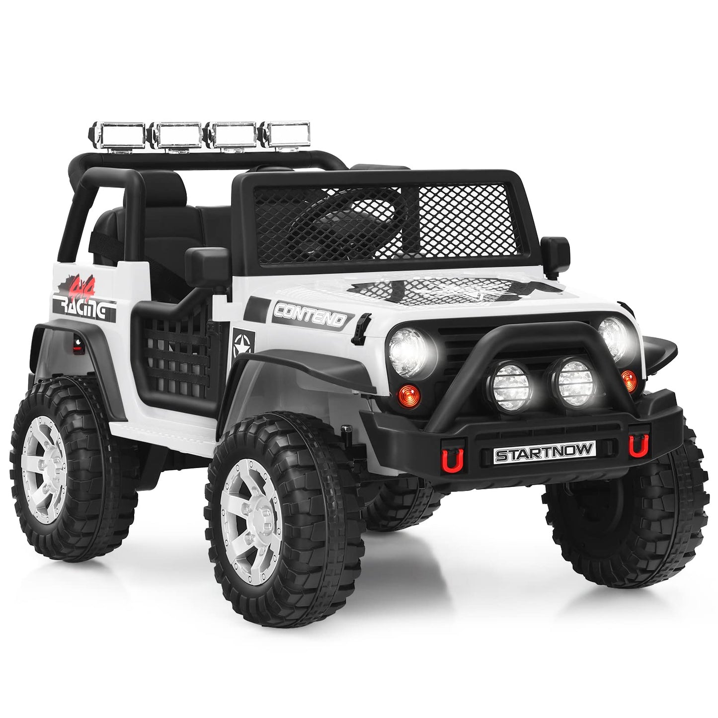 HONEY JOY 2 Seat Ride On Truck,12V Battery Powered Electric Cars for Kids, Spring Suspension, LED Lights, Remote Control, Horn,