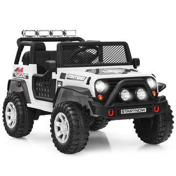 HONEY JOY 2 Seat Ride On Truck,12V Battery Powered Electric Cars for Kids, Spring Suspension, LED Lights, Remote Control, Horn,