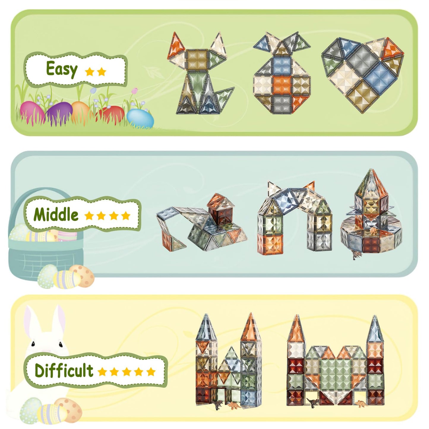 Benoker 3D Magnetic Tiles, Stem Learning And Encourage Imaginative Play Magnetic Blocks, Preschool Puzzle Magnetic Toys With Din