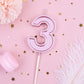 PHD CAKE Rose Gold 3 Number Birthday Candles, 2.76 Inch Synthetic Wax, Party Celebration