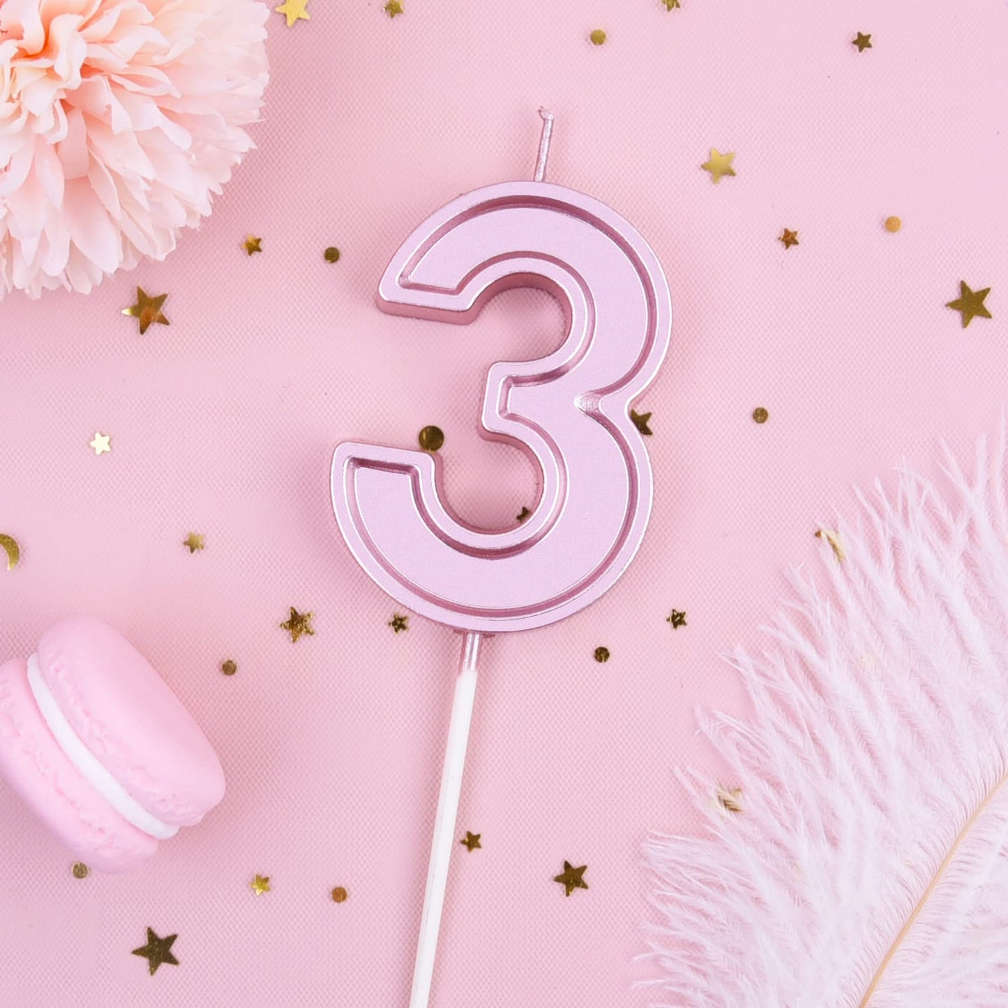 PHD CAKE Rose Gold 3 Number Birthday Candles, 2.76 Inch Synthetic Wax, Party Celebration
