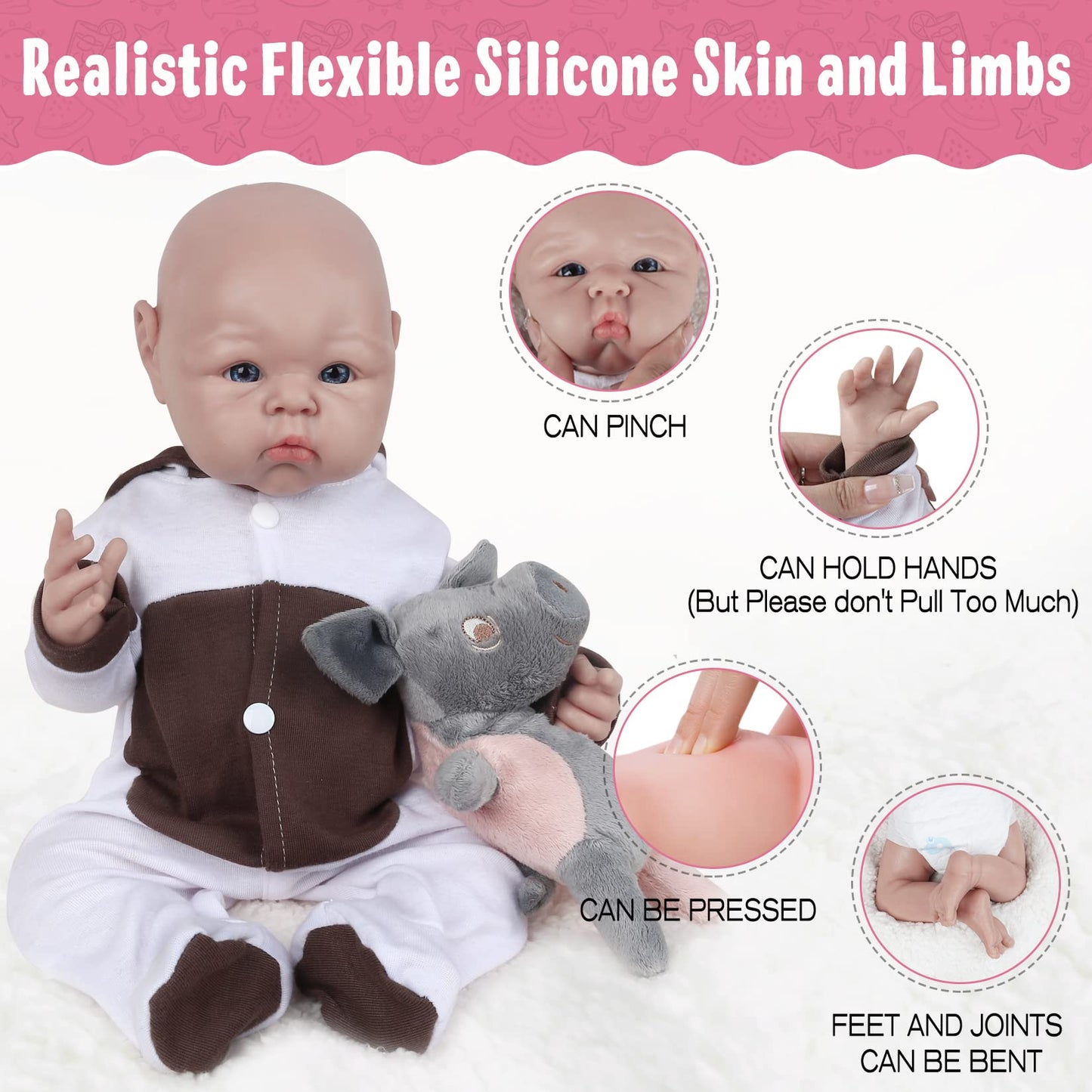 Vollence 19 Inch Full Silicone Reborn Realistic Lifelike Baby Doll - Girl