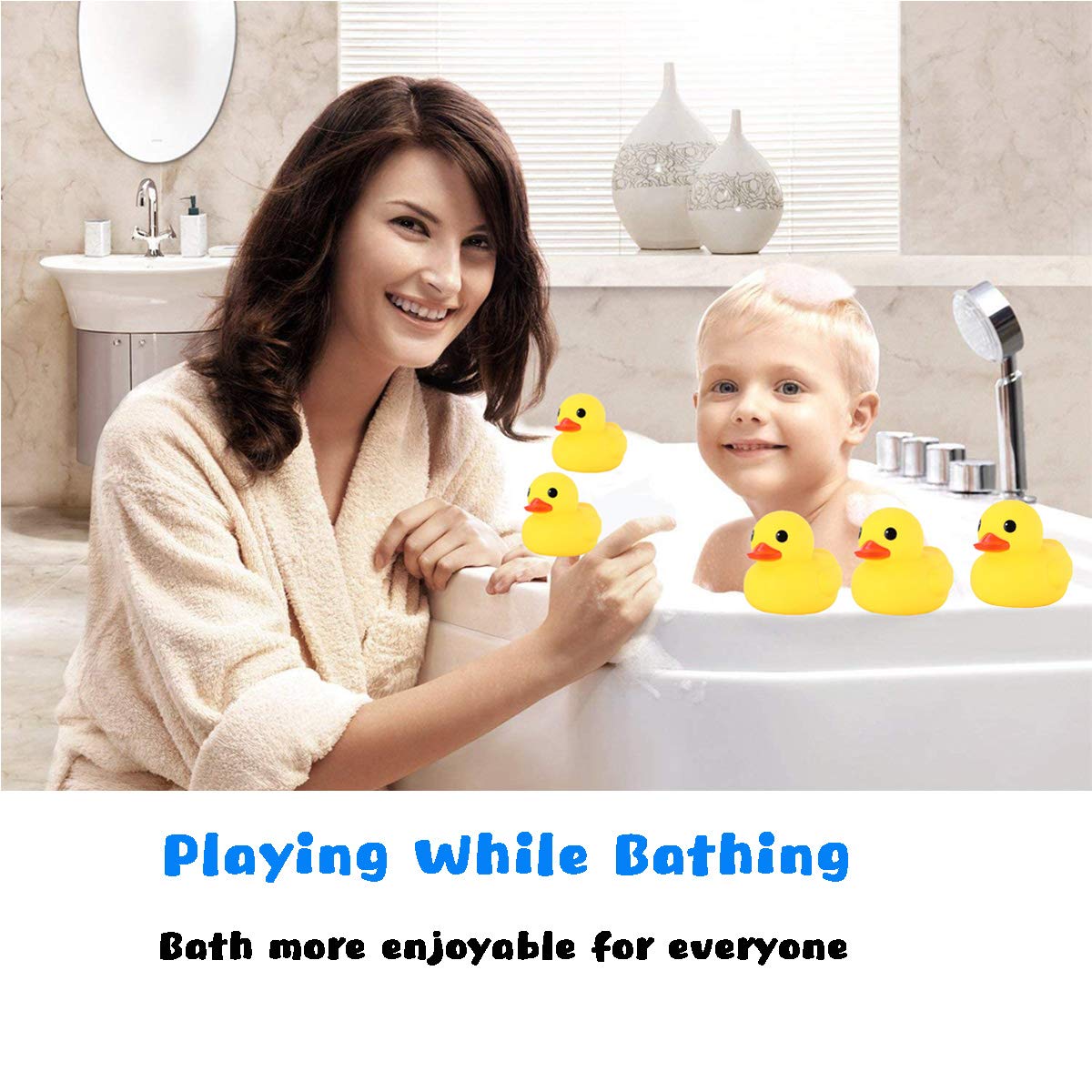 UMBWORLD Preschool Bath Toys Rubber Floating Squeaky Baby Wash Shower Toy for Toddlers Kids Party Decoration 12 Pcs (Yellow Duck