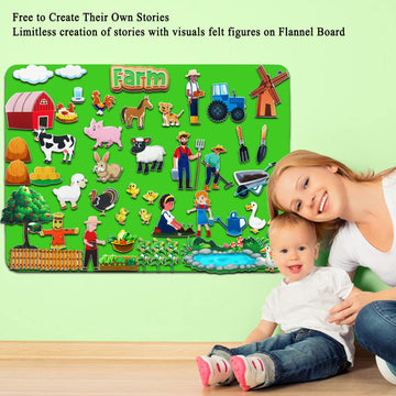 Craftstory 47 Pcs Farm Animals Toys Flannel Felt Board Story Sets for Toddlers Kids 47 Pieces Farm Barnyard Toys Interactive Mon