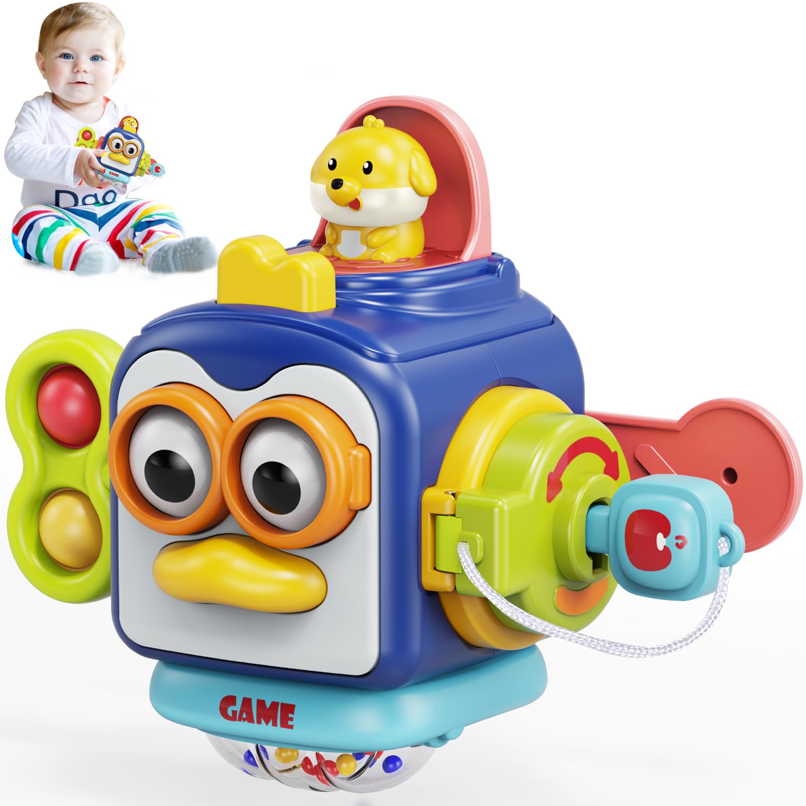 Moontoy Activity Busy Cube Toddlers 1-3, Sensory Montessori Toys For 1 Year Old Boy Baby Toys 12-18 Months Stocking Stuffers, Airplane Travel Fidget 1St Birthday Valentines Gift Easter Basket Stuffers