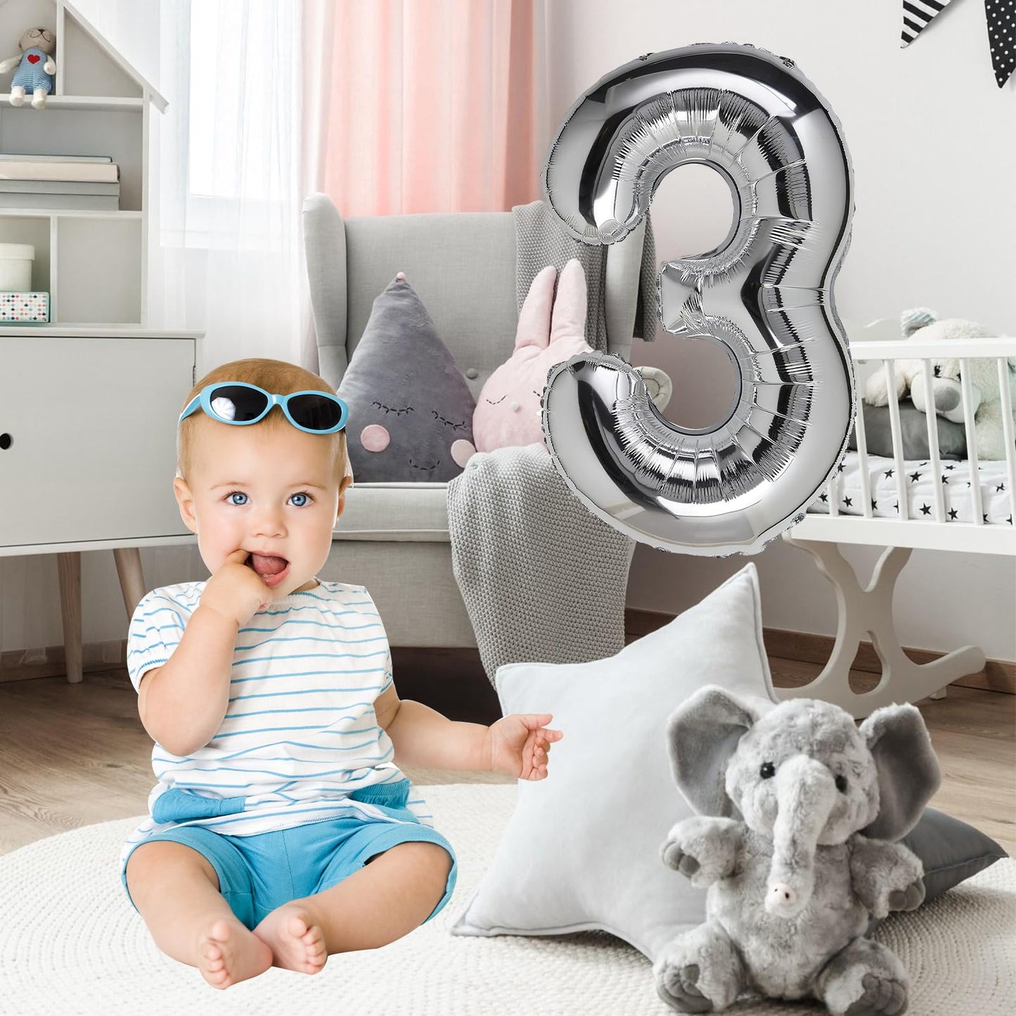 3 Number Balloon Silver 40 Inch Big Foil Mylar 3Rd Balloons For 3 Year Old Boy Girl Birthday Party Decorations Wedding Anniversa