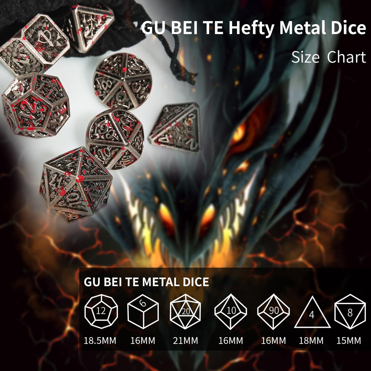 GU BEI TE Metal DND Dice Set,Colorful Dragon Scales DND Dice 7-pcs Metal Polyhedral Dice Set for Dungeons and Dragons RPG MTG Ta