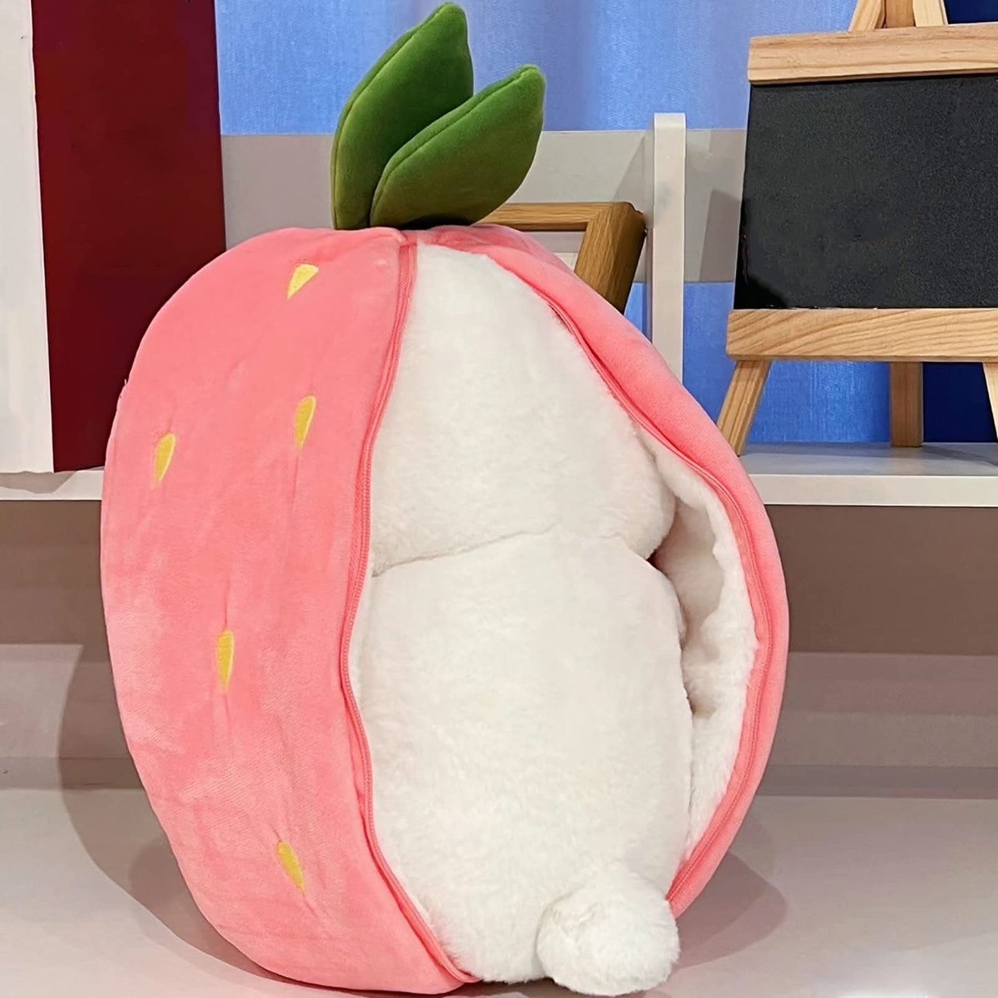 Mukorolee 2Pcs Plush Toy Pillows: Reversible Carrot Strawberry Bunny With Zipper, Easter Stuffed Animal Rabbit Plushie - Cute Birthday Gift For Kids (13.8' Set)