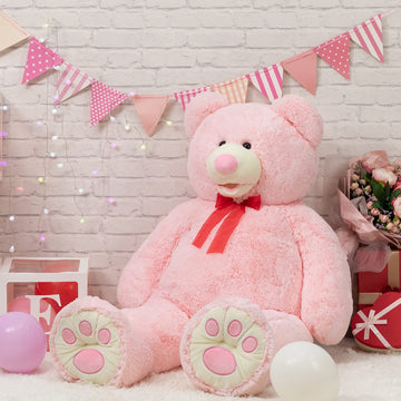 Hollyhome 5Ft Giant Teddy Bear Stuffed Animal Huge Teddy Bear Plush With Big Footprints Valentines Gift 5 Feet 5 Feet Pink